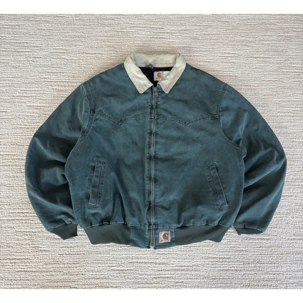 Vintage Carhartt Santa Fe‎ Hunter Green Jacket Men's 2XL HTG JQ2243 Suede Collar